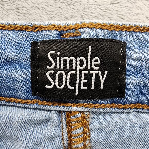 Simple Society Shorts Womens 11/30 Blue Distressed High Rise Stretch Denim Mom - Picture 5 of 13